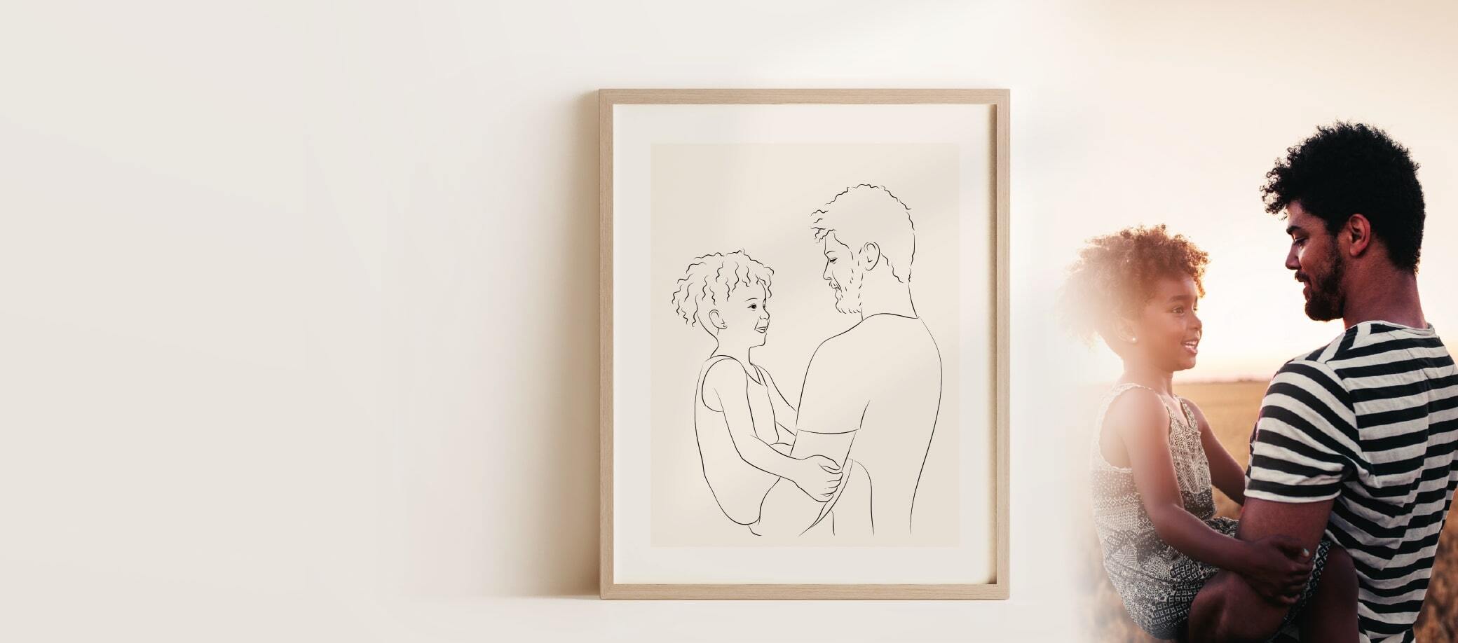 Ritratto Line Art di padre e figlia