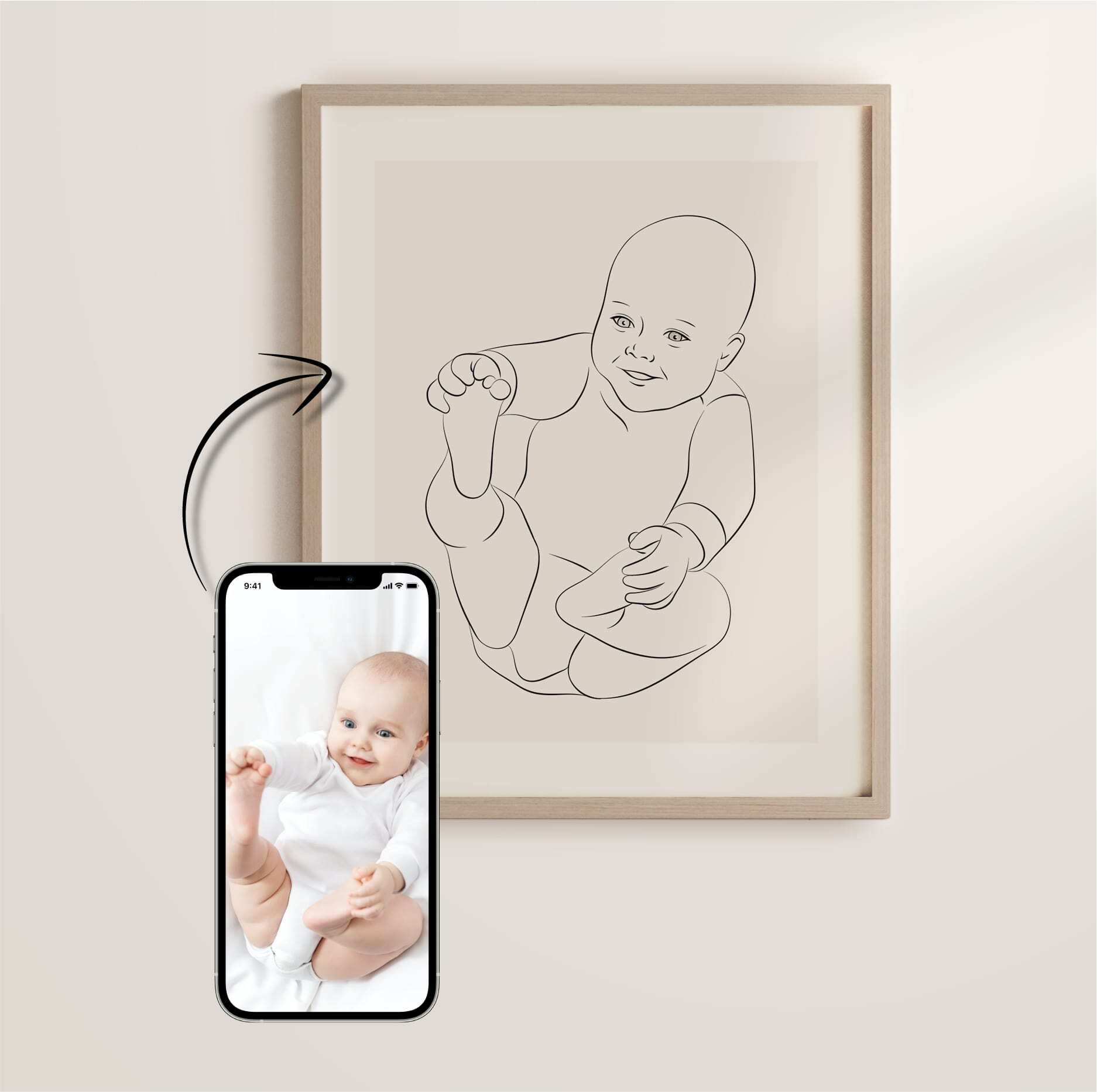 Un disegno Line Art di un bambino sorridente