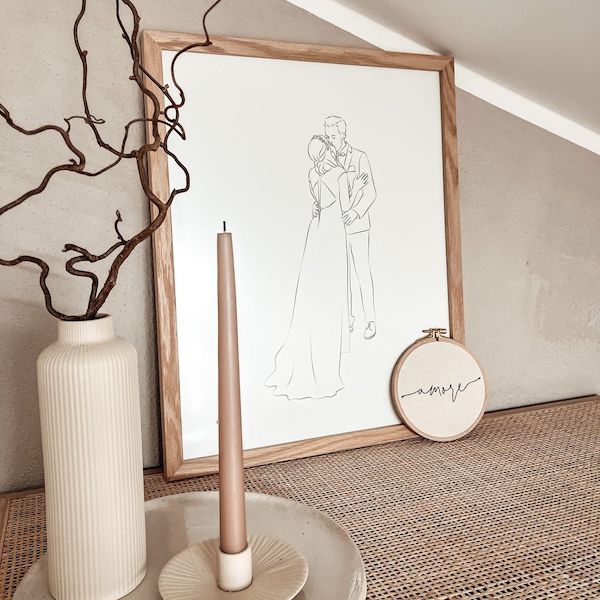 Line Art Zeichnung eines Hochzeitspaares, Instagram Post von @ruggenthal