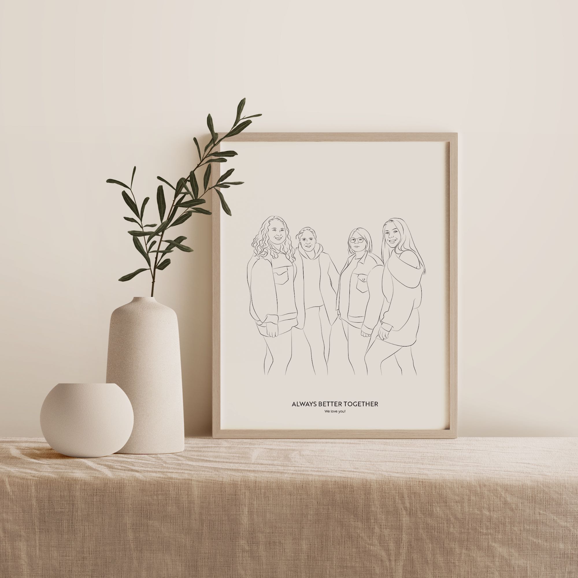 Illustrazione Line Art di un gruppo di quattro amiche