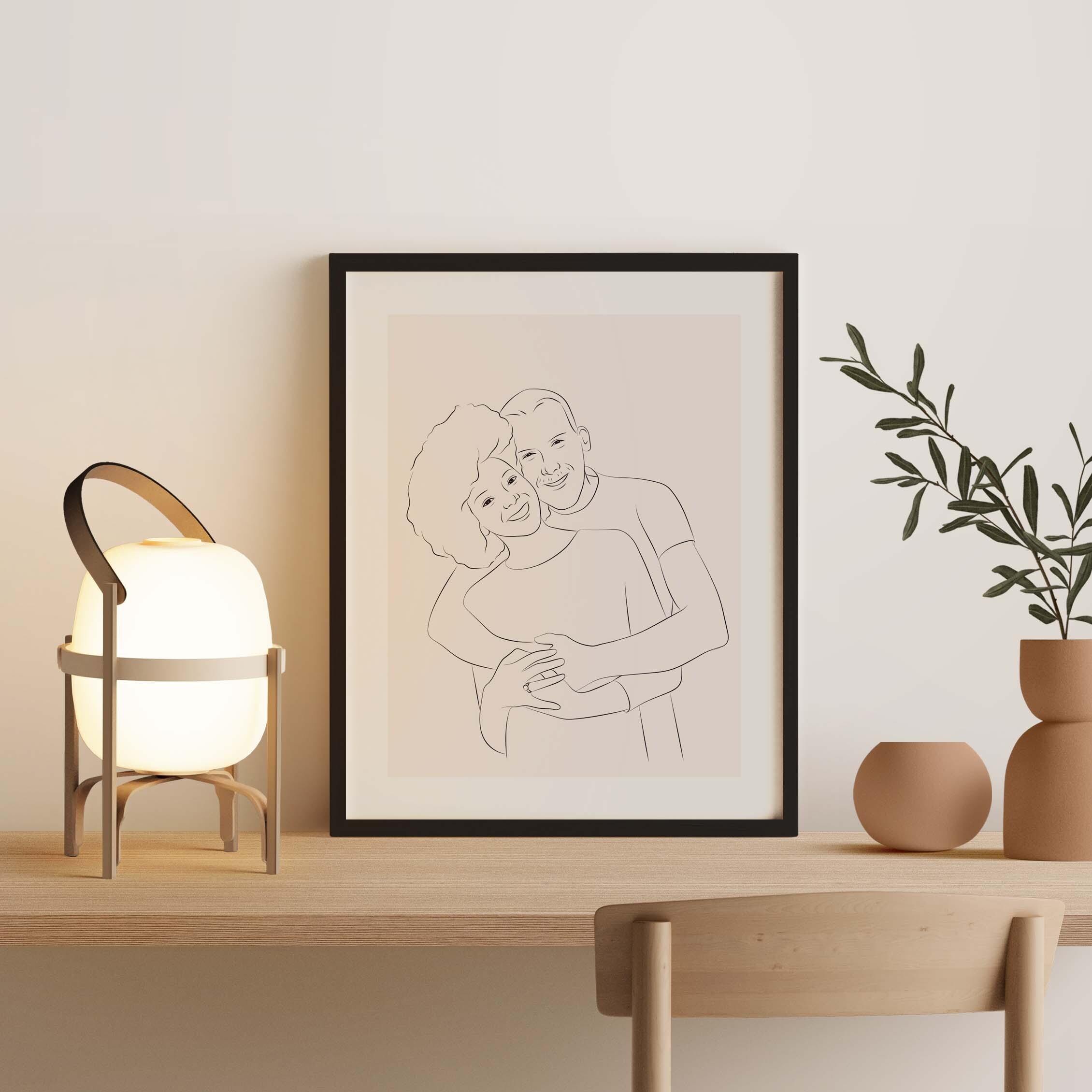 Paar in Line Art illustriert als Valentinstagsgeschenk