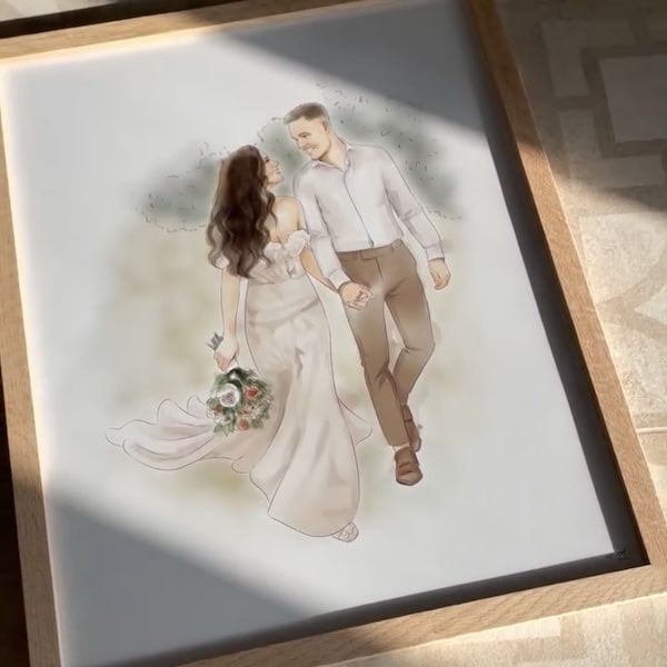 Farbige Portraitzeichnung eines verliebten Paares